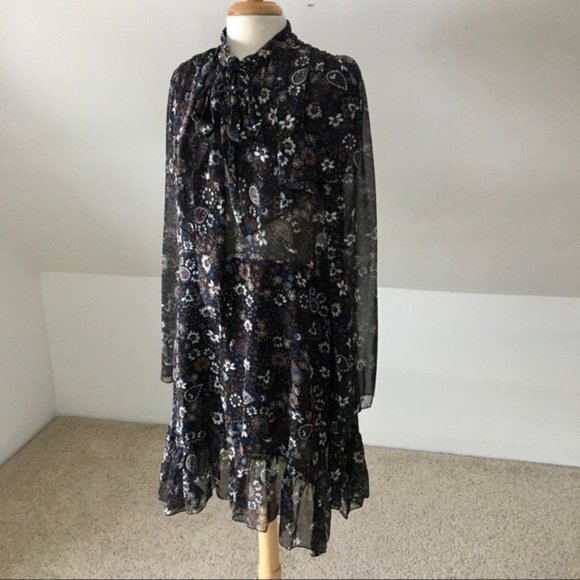 -SOLD- See By Chloe Large High Neck Button Down Pussy Bow Sheer Dress - Picture 2 of 8